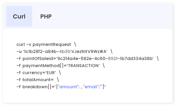 partie du code permettant de paramétrer la page de paiement et le lien de paiement