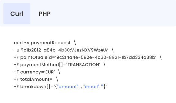 partie du code permettant de paramétrer la page de paiement et le lien de paiement