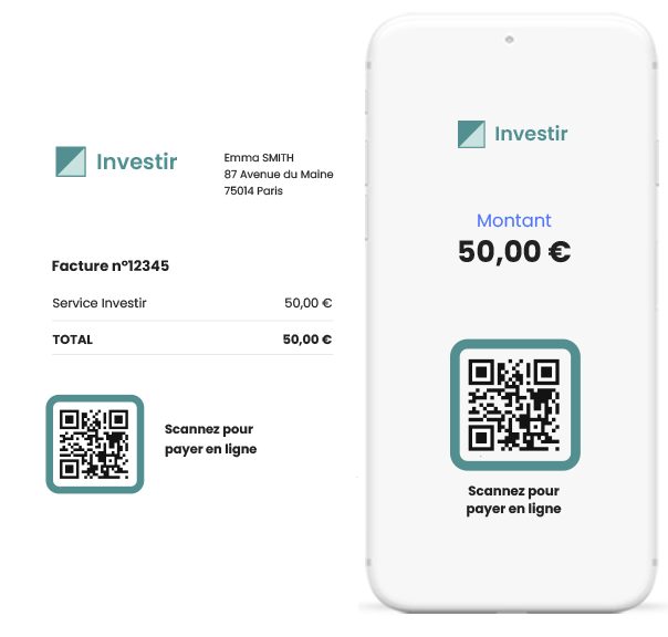 réception d'une facture papier avec un QR Code à scanner, affilié à un lien de paiement