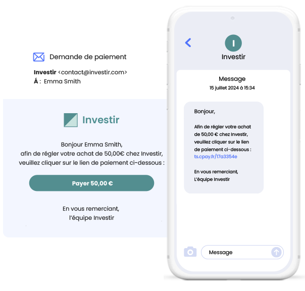 réception d'une facture par sms et mail, contenant un lien de paiement