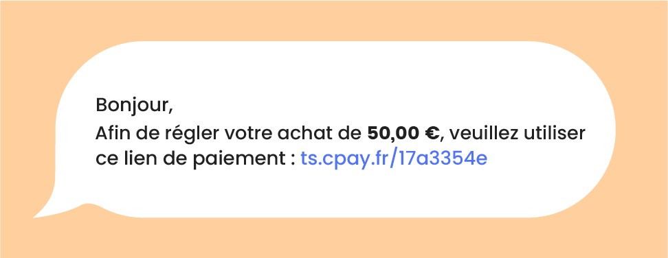 sms contenant un lien de paiement permettant de finaliser un achat