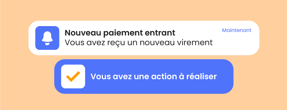 notification interne alertant de la réception d'un nouveau virement et d'une action à réaliser