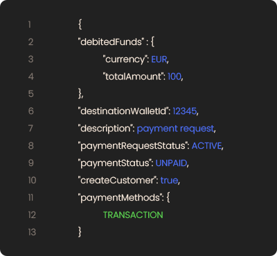 Illusration qui montre le code d'une payment request